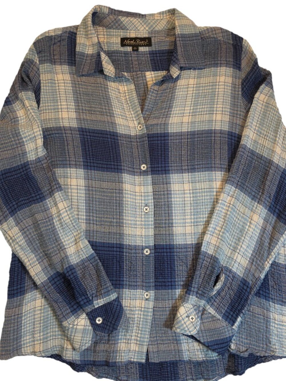 North River Outfitters Blue Plaid Long Sleeve Button Down Shirt Large